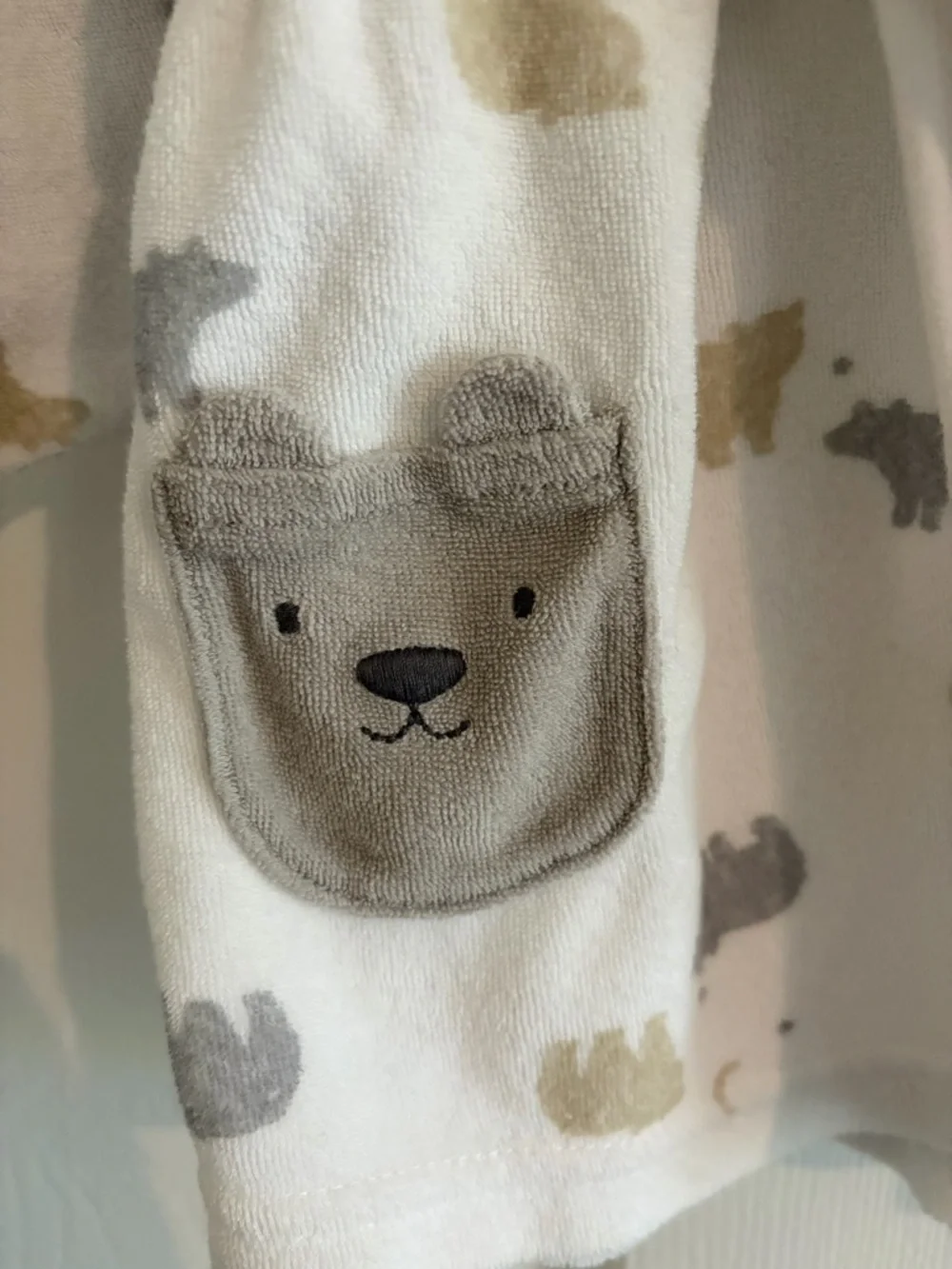 Carter’s Baby Hooded Bathrobe 0-9M Neutral Bear Print Plush Spa Robe